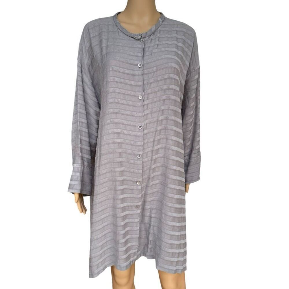 Masai grey oversized long top tunic kimono button down striped size M